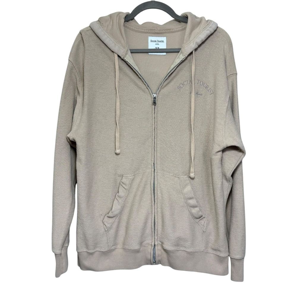 Social Tourist‎ A & F Hooded Jacket XS Abercrombie & Fitch Reverse Weave Neutral